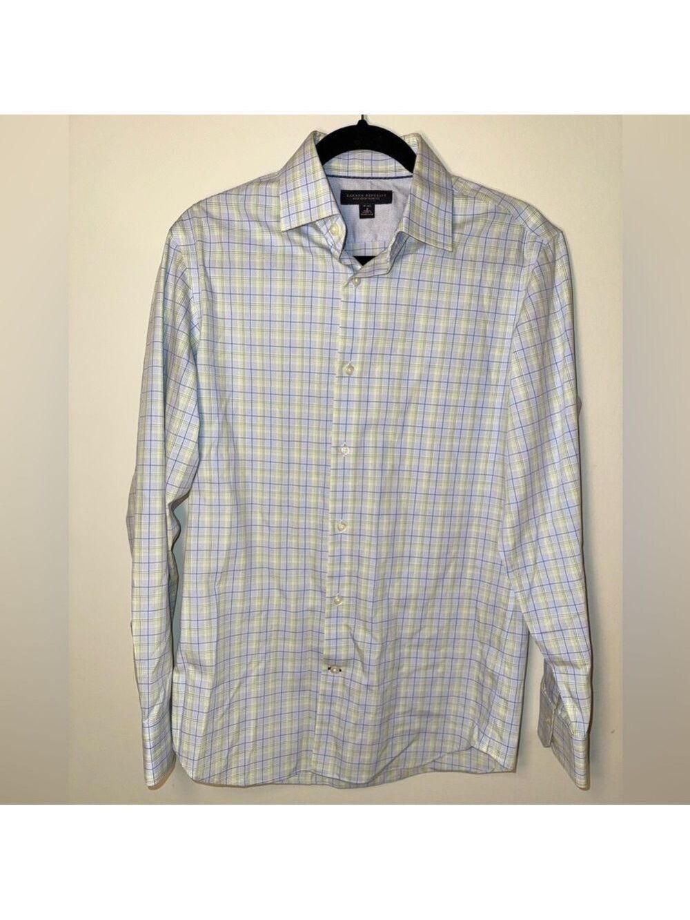 Banana Republic Light Blue Yellow Plaid Non Iron Shirt